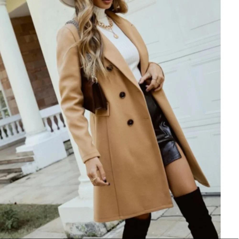 Boho tan camel double breasted coat - Picture 4 of 6